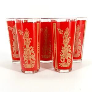 60s highball glasses set of 5 Culver Mandalay Thai Princess 1960s vintage